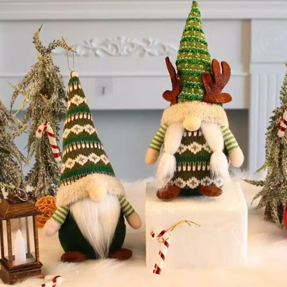 Green Swedish Christmas Holiday Gnomes Home Decor Accent 8 in - Picture 2 of 3